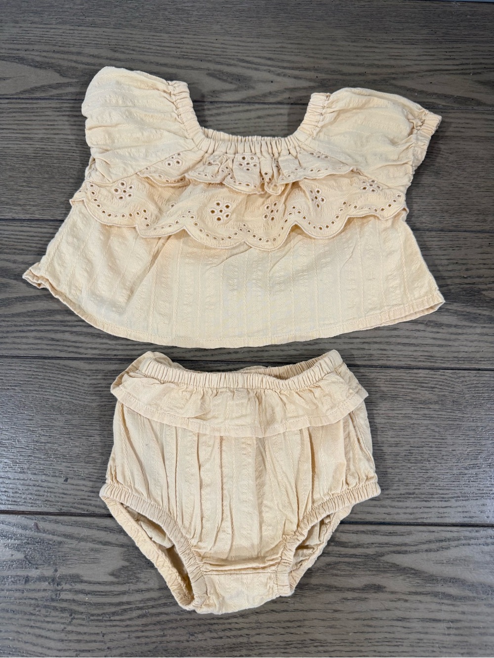 cloud island Cream Eyelet Ruffle Top & Bloomer Set